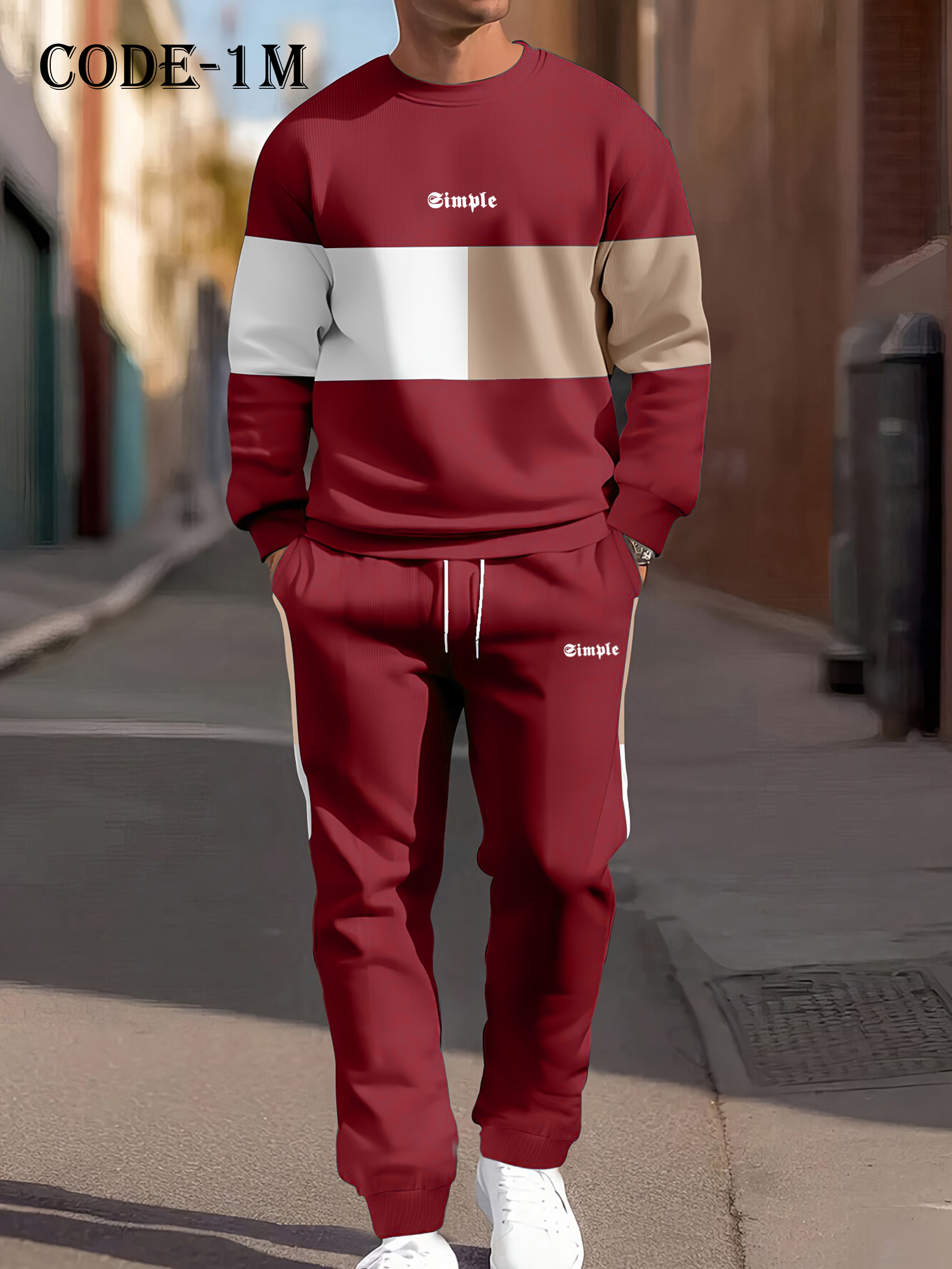 Men's Long Sleeve Sweatshirt And Sweatpants Joggers Set For Winter - 1M